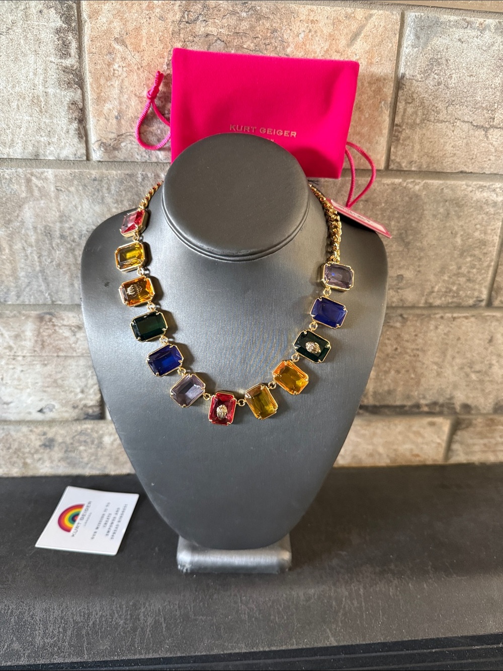 Kurt Geiger Multicolor Faceted Crystal Necklace - Gold Tone